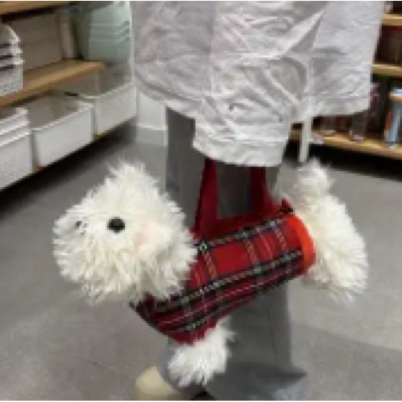 {NEW} Plaid Red and White Dog Plush Handbag - Picture 11 of 12